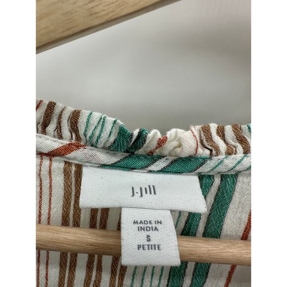 J. Jill Cream Striped Tank Top Size SP Tie Neck Tiered Boho Summer Resort - Picture 5 of 9